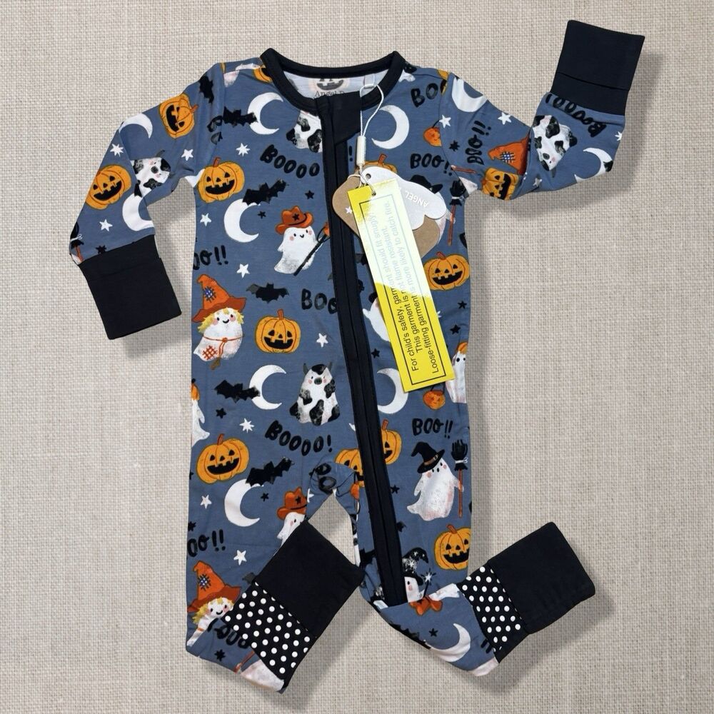 Angel Dear Bamboo Halloween Ghosts Glow 2 Way Zipper Romper 0-3M NWT
